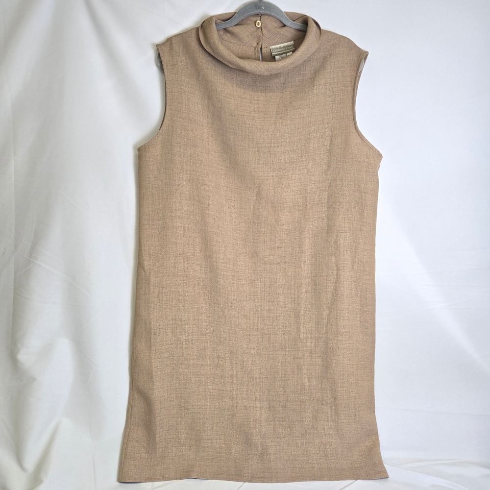 Coldwater Creek Sleeveless Mock Neck Shift Dress Minimalist Tan PXL Vintage